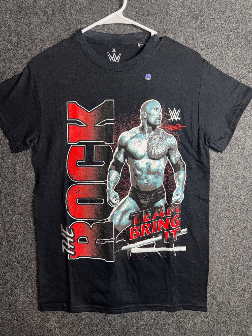 WWE Black The Rock 'Team Bring It' Graphic Tee with Red Accents
